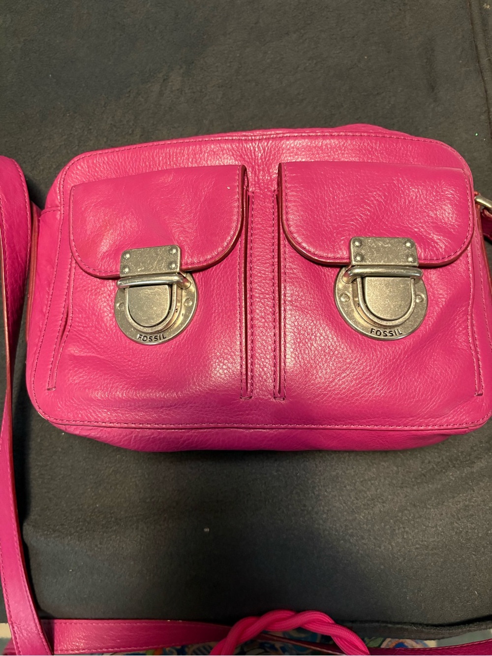 Fossil Bright Pink Leather Crossbody Bag